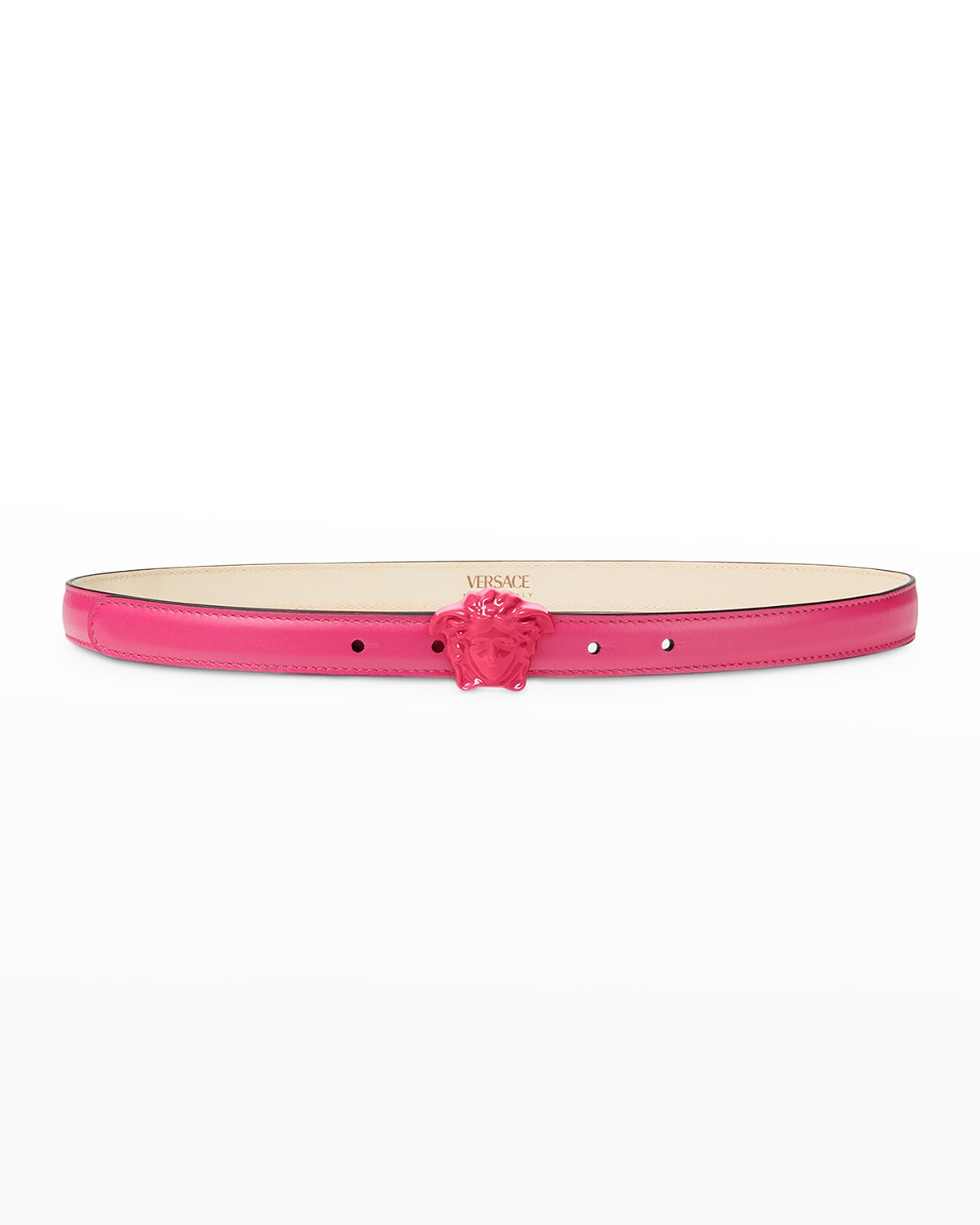 Versace La Medusa Leather Belt, Female, Fuchsia, 80 Cm In Pink