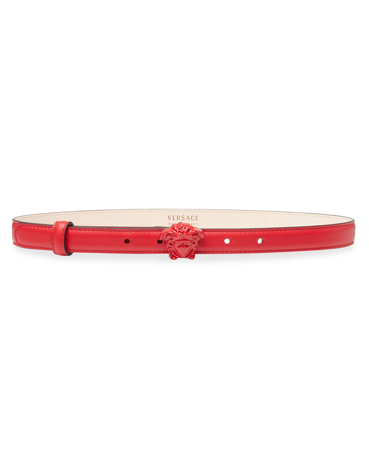 Versace La Medusa Buckle Leather Belt In Scarlet
