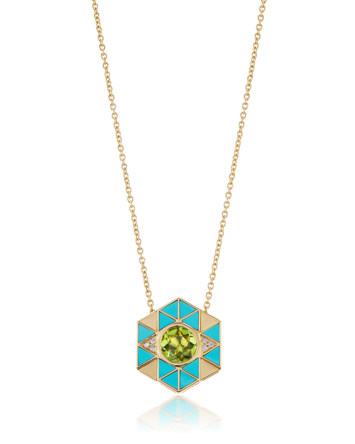 HARWELL GODFREY EVIL EYE PENDANT NECKLACE WITH TURQUOISE AND PERIDOT