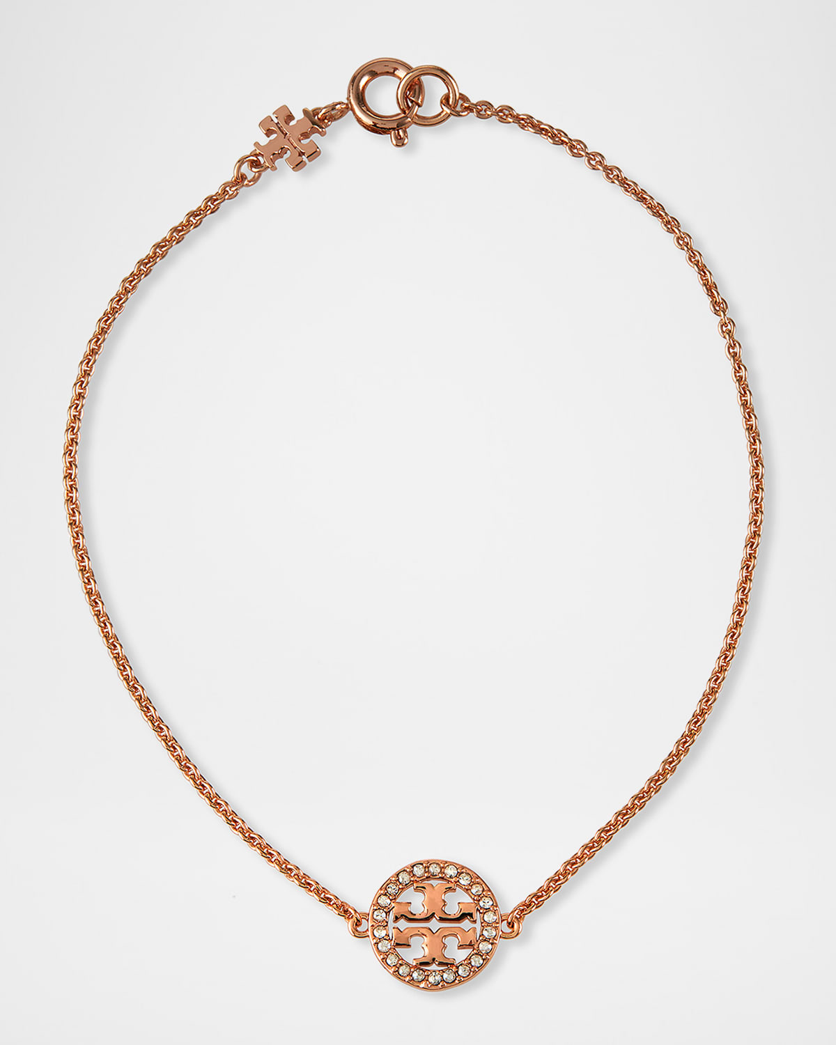 Tory Burch Pave Logo Miller Chain Bracelet In Rose Gold Crystal