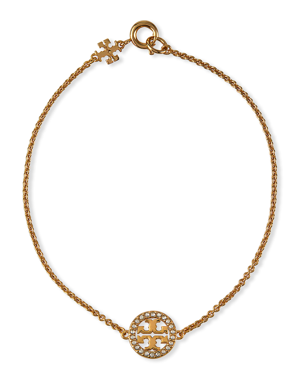 Tory Burch Pave Logo Miller Chain Bracelet In Tory Gold Crystal