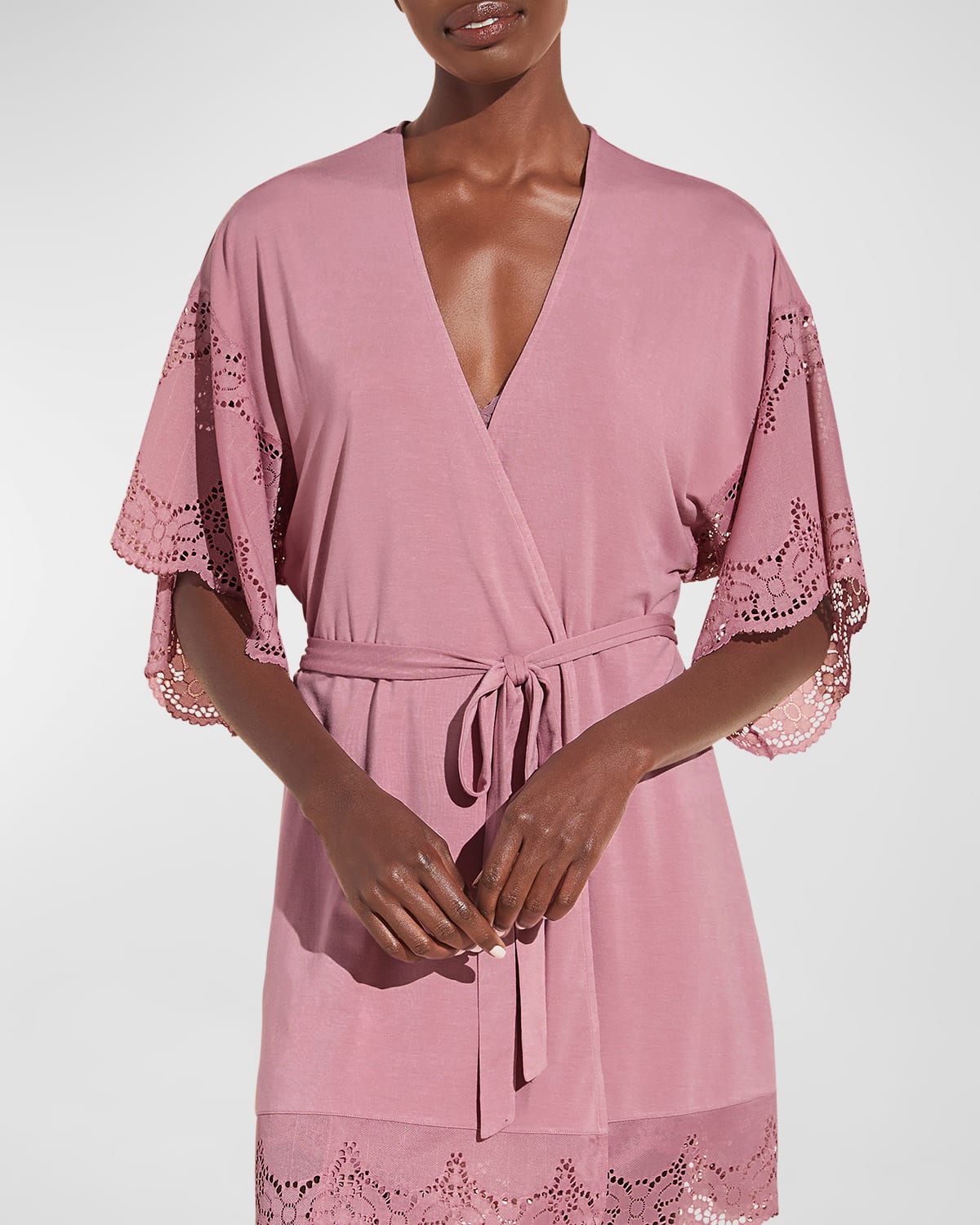 Eberjey Beatrix Lace-trim Robe In Foxglove