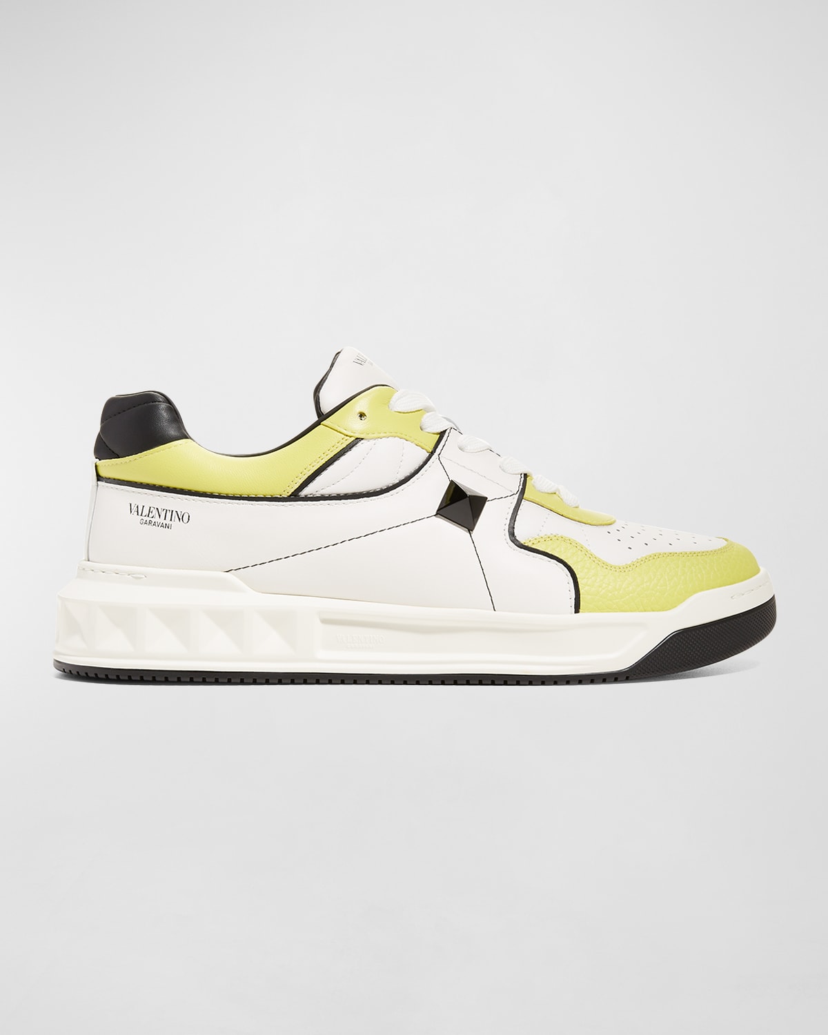 Valentino Garavani Men's Roman Stud Bicolor Mid-top Sneakers In White/black/yello