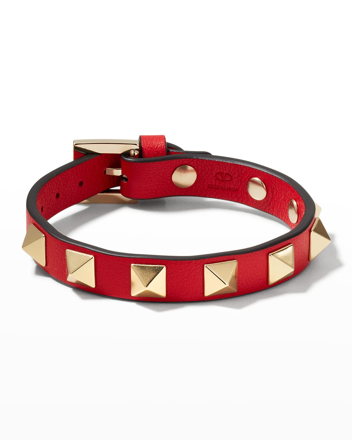 Valentino Garavani Rockstud Leather Buckle Bracelet In Rouge