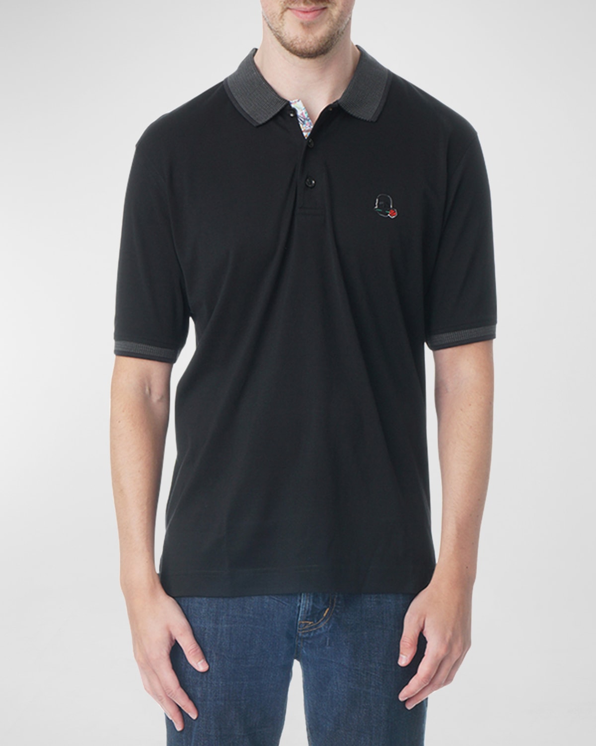 Robert Graham Men's Archie Polo Shirt Contrast Detail In Black