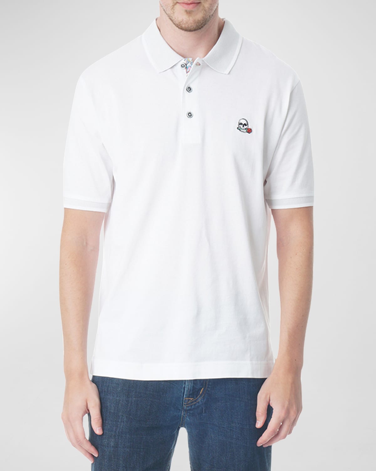 Robert Graham Men's Archie Polo Shirt Contrast Detail In White