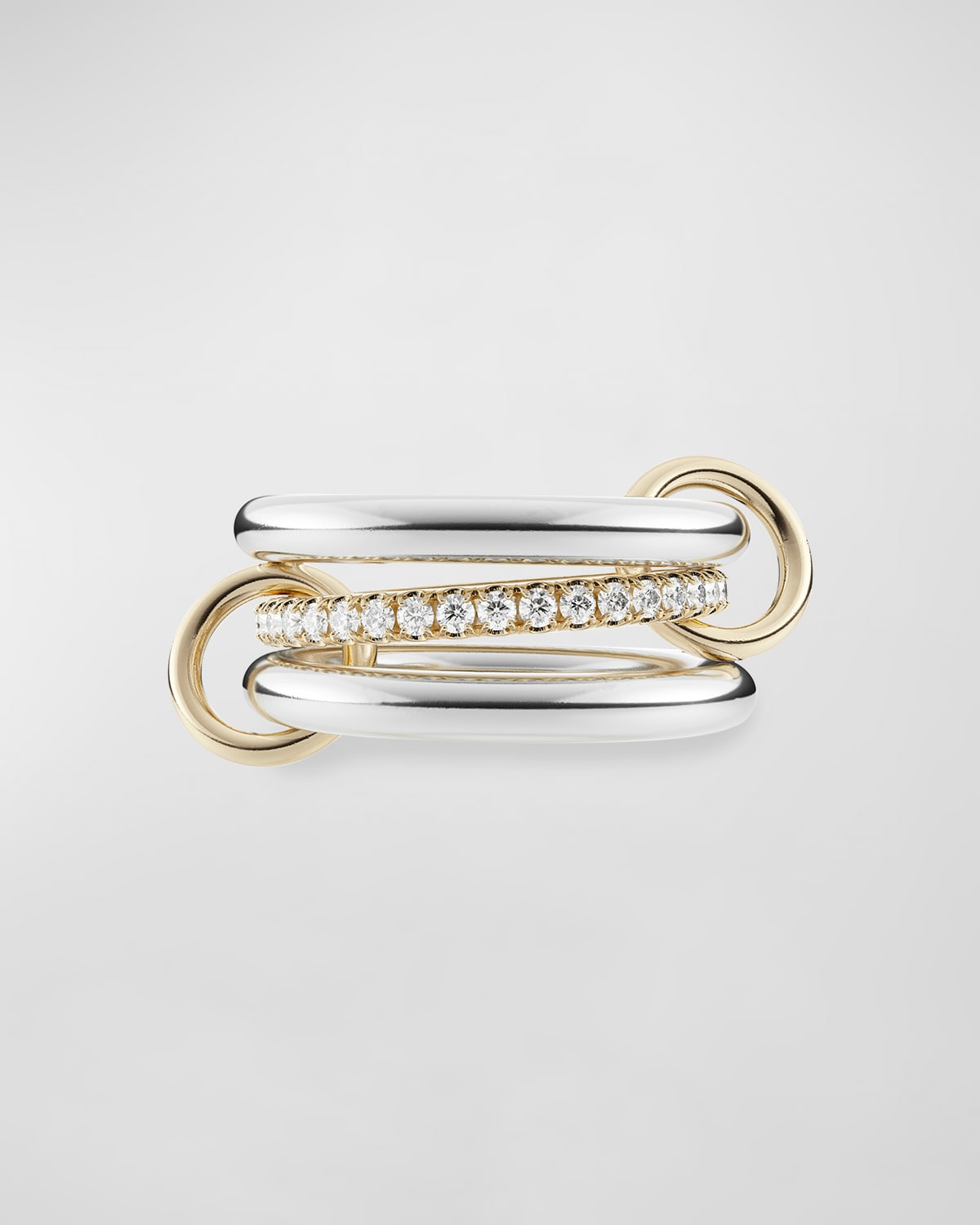 Libra SG Petite 3-Link Ring in Sterling Silver, 18K Yellow Gold and Diamonds, Size 4.5