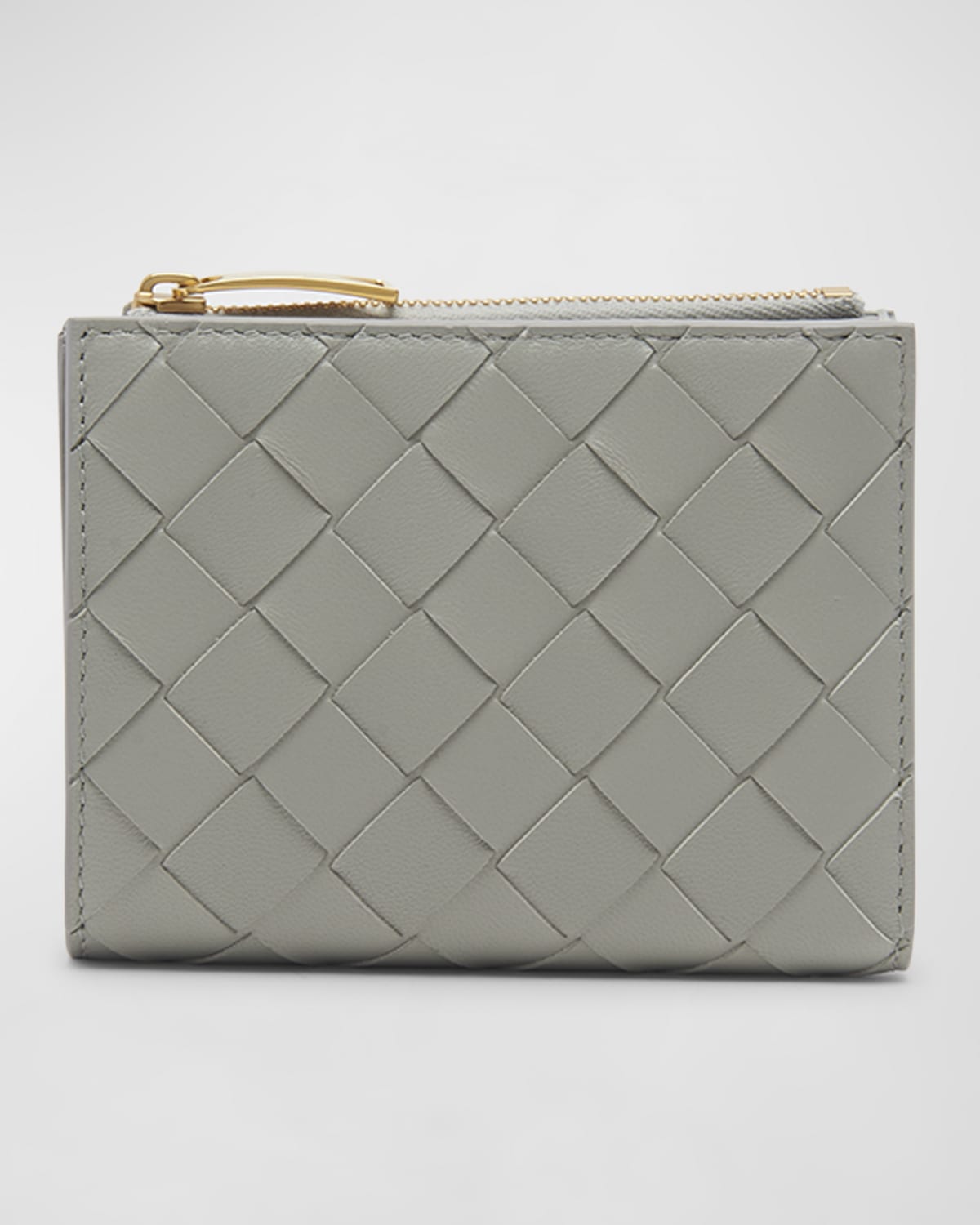 Bottega Veneta Small Bifold Zip Wallet In Agate Grey-gold