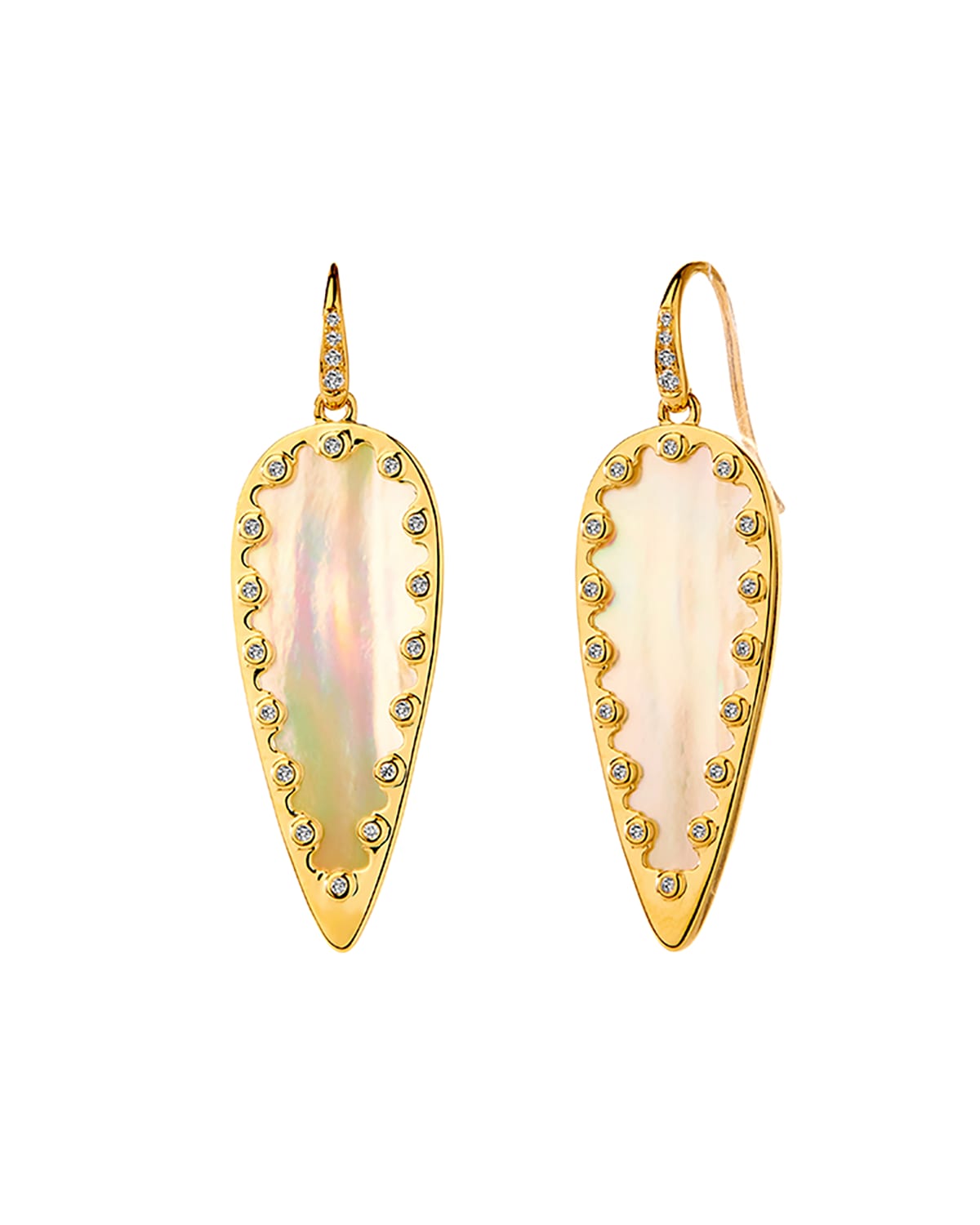 Syna 18k Gold Mother-of-pearl Leaf Earrings With Champagne Diamonds