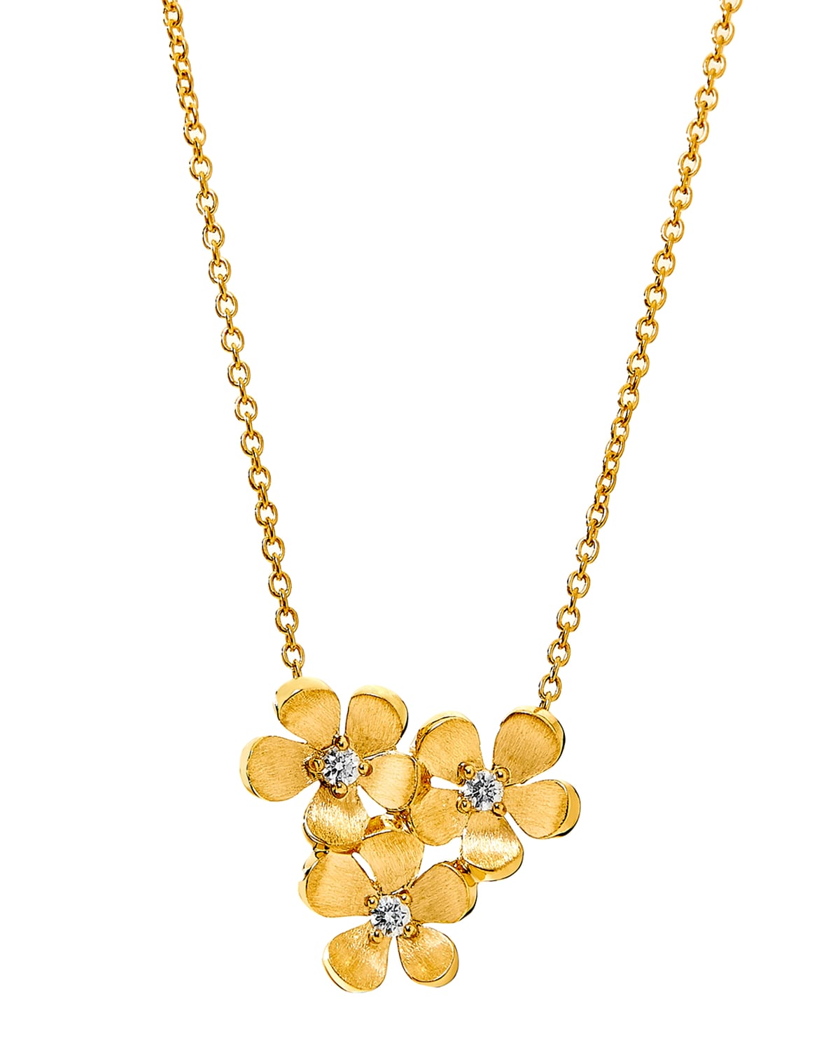 18k Gold Satin Flower Bunch Necklace