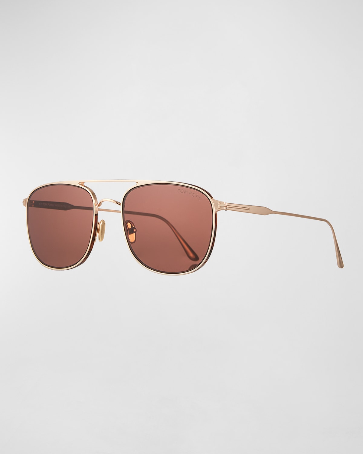 Shop Tom Ford Men's Jake Round Metal Double-bridge Sunglasses In Gold/brown