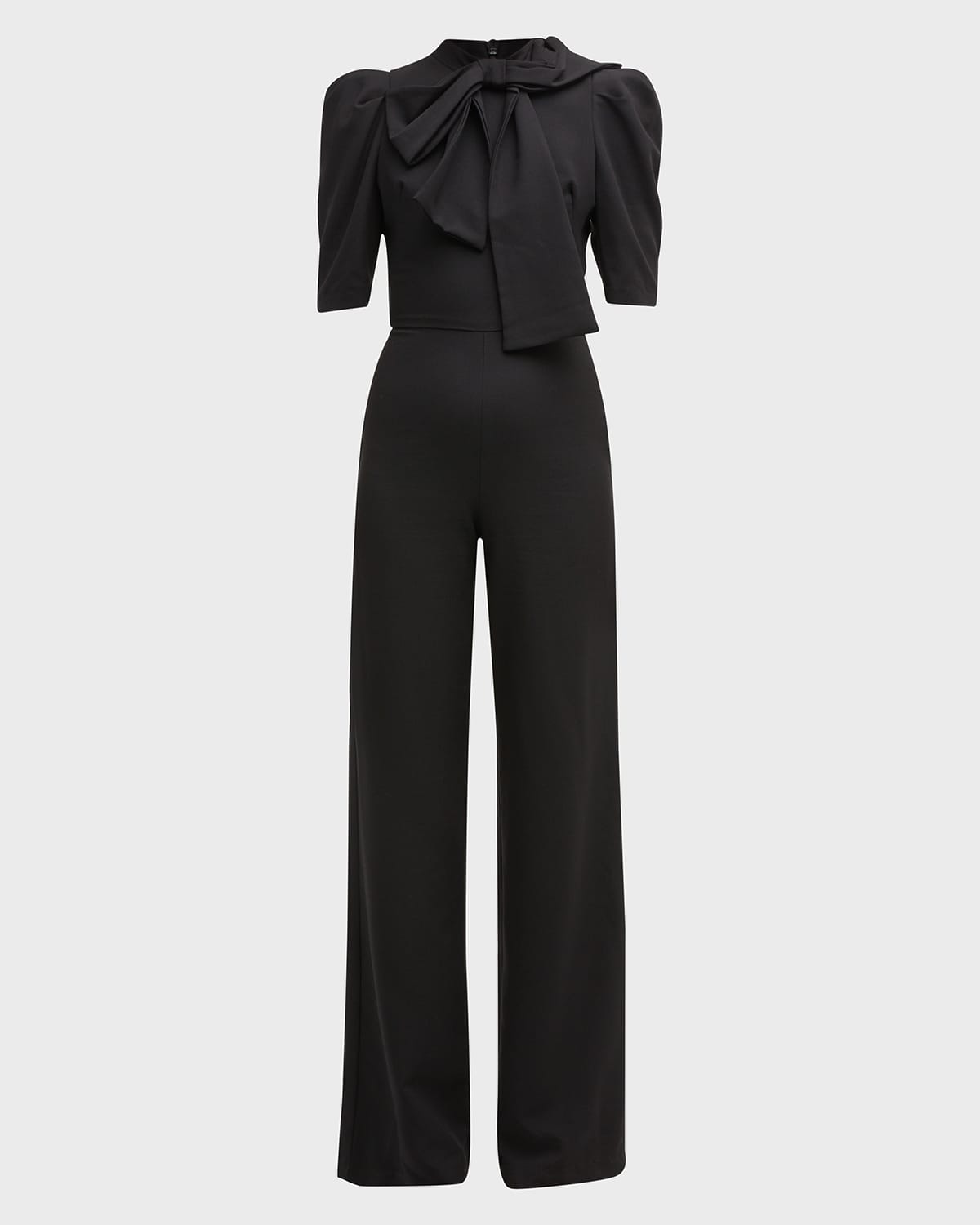 Black Halo Ara Tie Neck Puff Sleeve Jumpsuit In Black