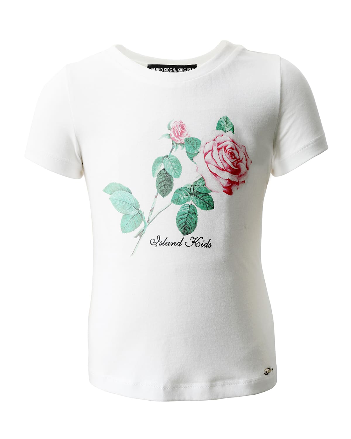 Island & Isle Kids' Girl's Rose Logo Script Graphic T-shirt In White