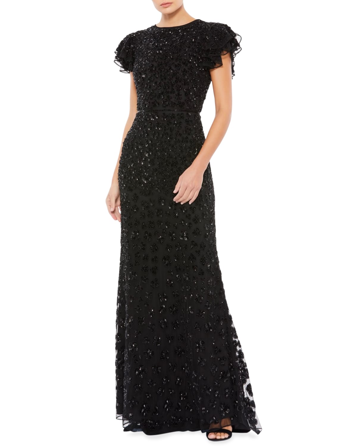Mac Duggal Butterfly Sleeve Floral Sequin Gown Smart Closet
