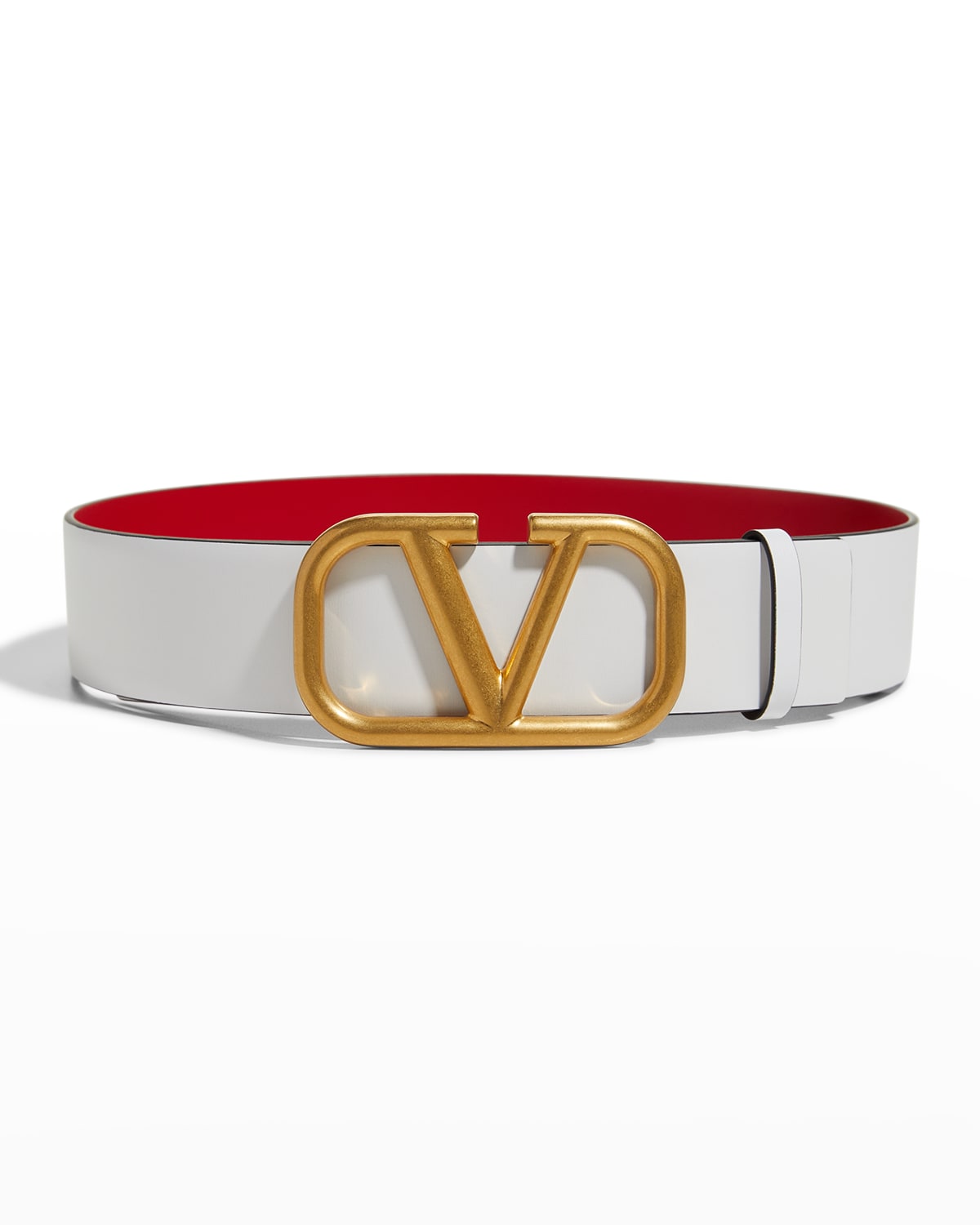 Valentino Garavani Vlogo Reversible Box Leather Belt In Bianco Rouge