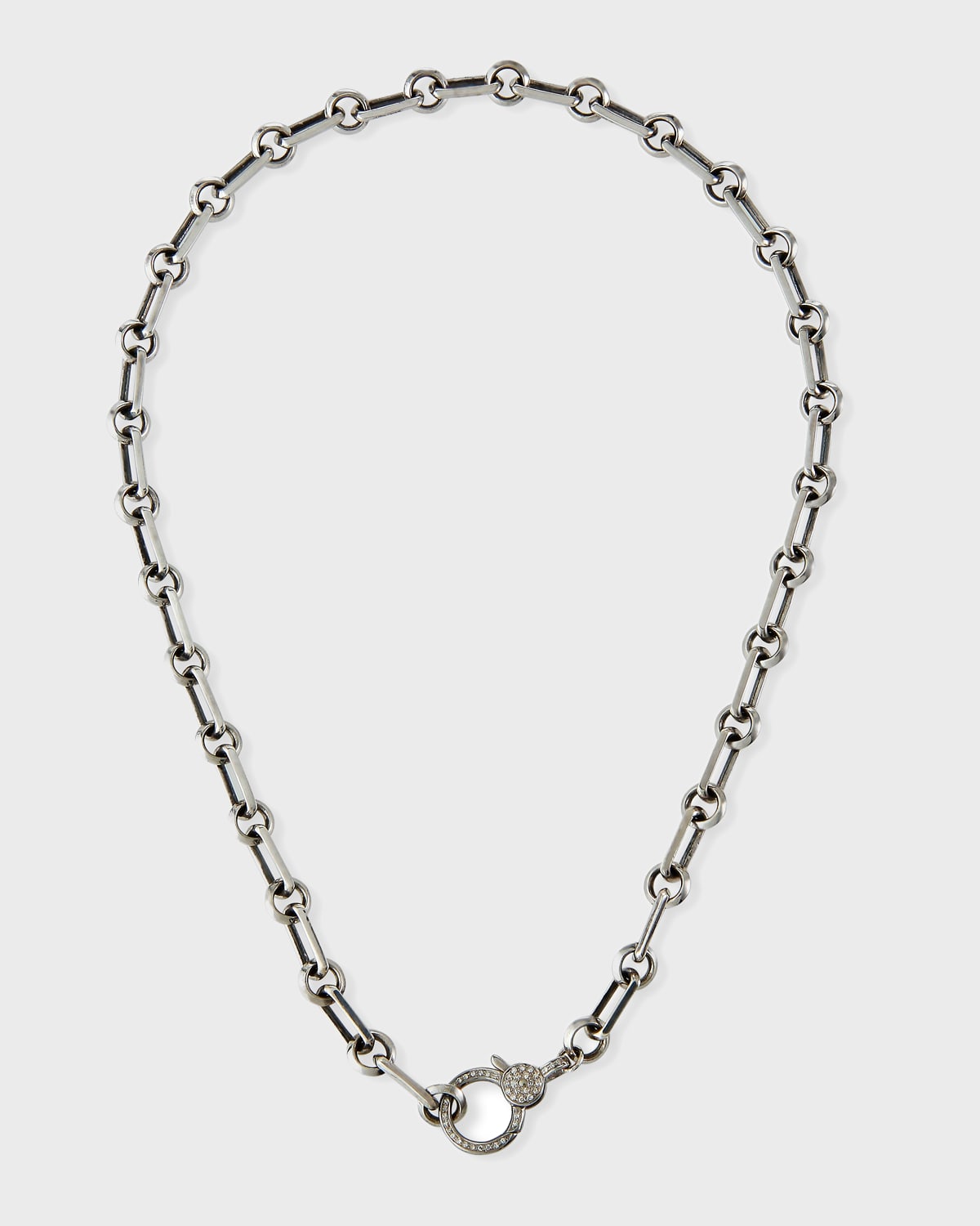 Oxidized Sterling Silver 7mm Curb Chain Necklace with Diamond Clasp