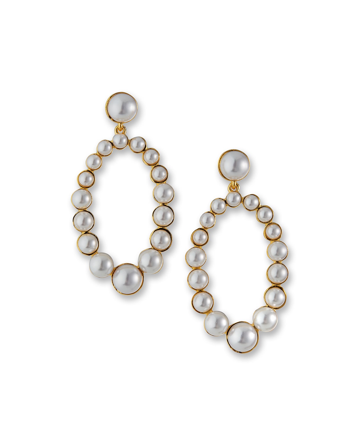 Kenneth Jay Lane Graduated Oval Drop Earrings With Simulated Pearls