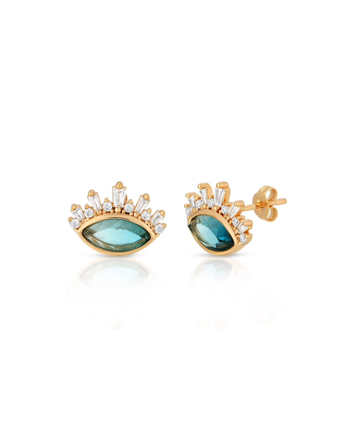 Elizabeth Stone Jewelry Blue Tourmaline Quartz Athena Stud Earrings In Gold