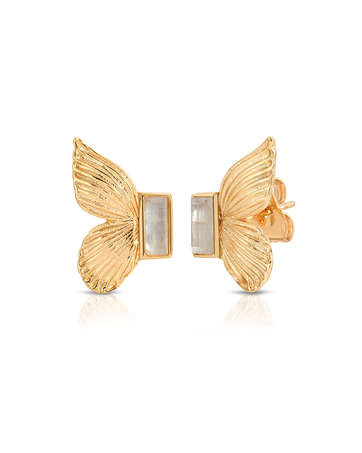 Elizabeth Stone Jewelry Butterfly Gem Stud Earrings In Gold