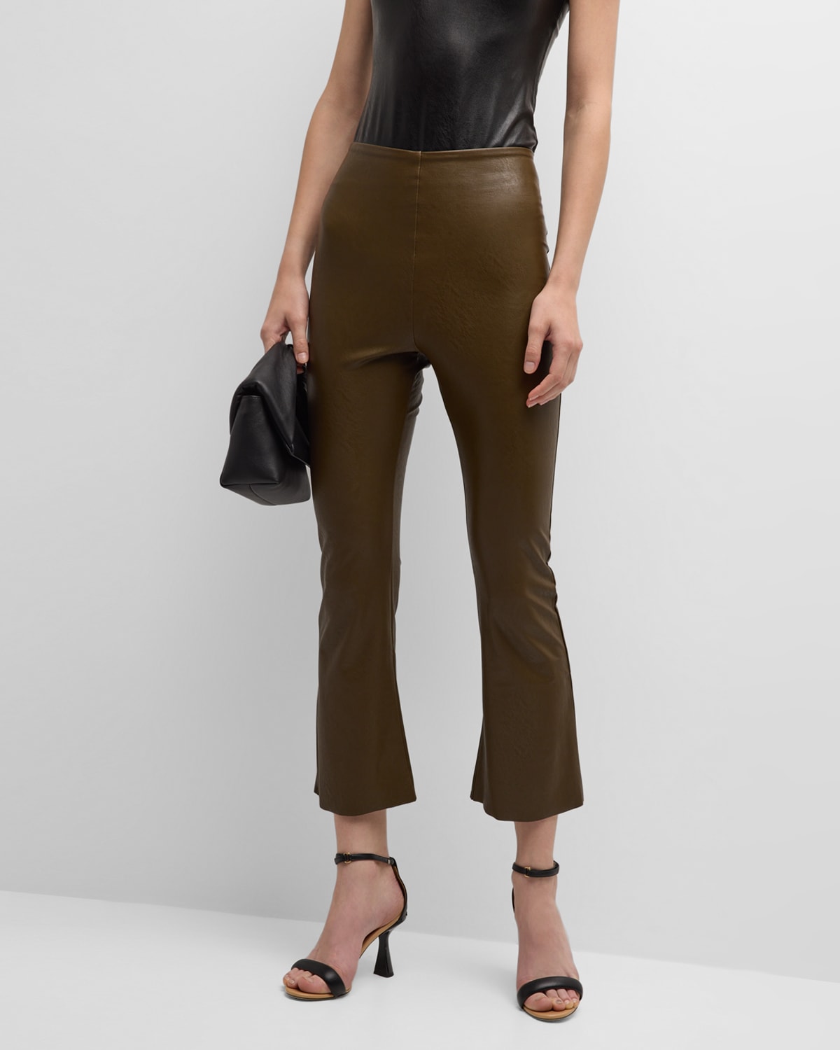Commando Faux Leather Cropped Flare Trousers In Cadet