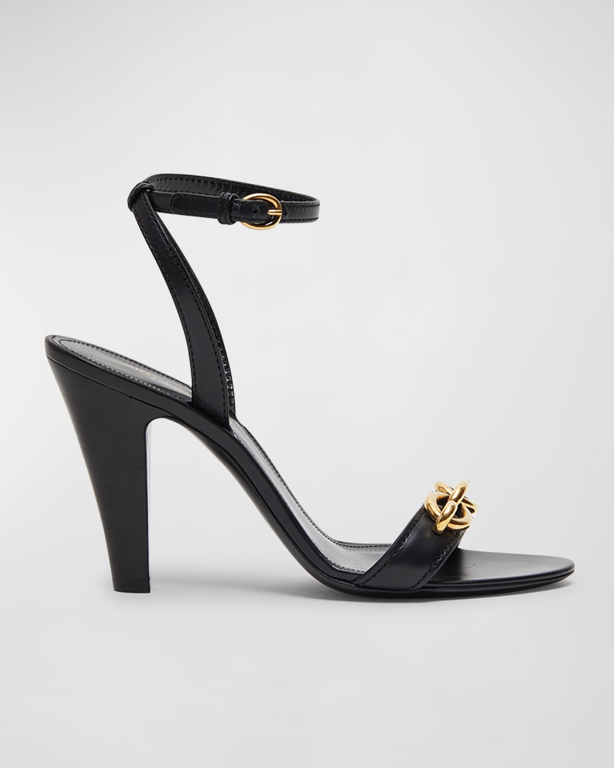 Shop Saint Laurent Maillon Calfskin Chain Ankle-strap Sandals In Nero