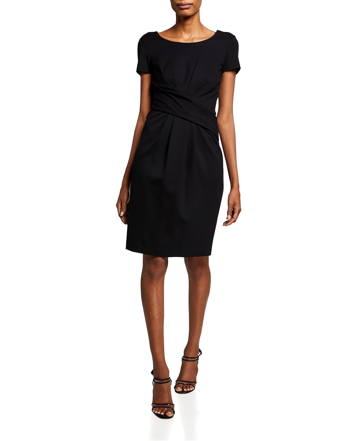 Emporio Armani Cap-sleeve Gathered Waist Milano Jersey Dress In Black