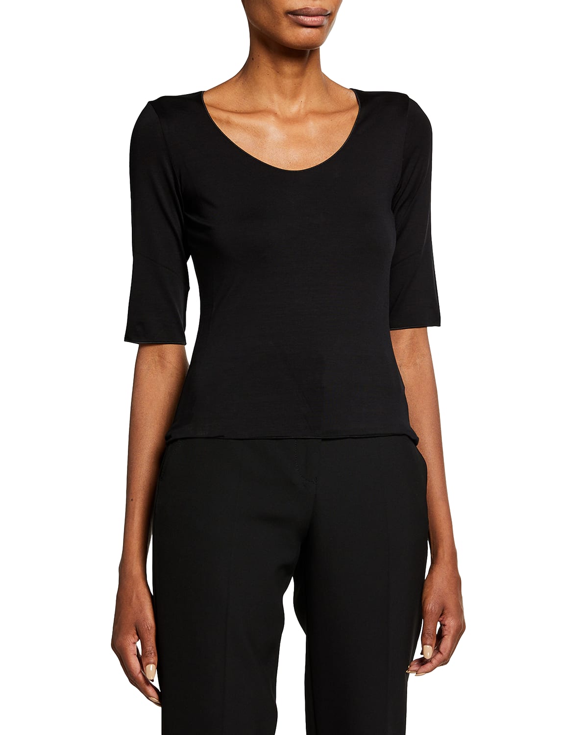 Shop Emporio Armani Half-sleeve Jersey Top In Black