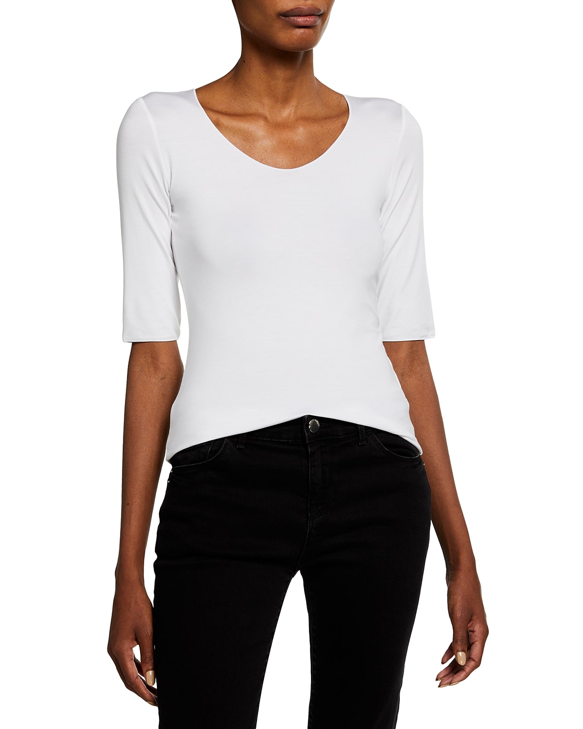 Shop Emporio Armani Half-sleeve Jersey Top In White