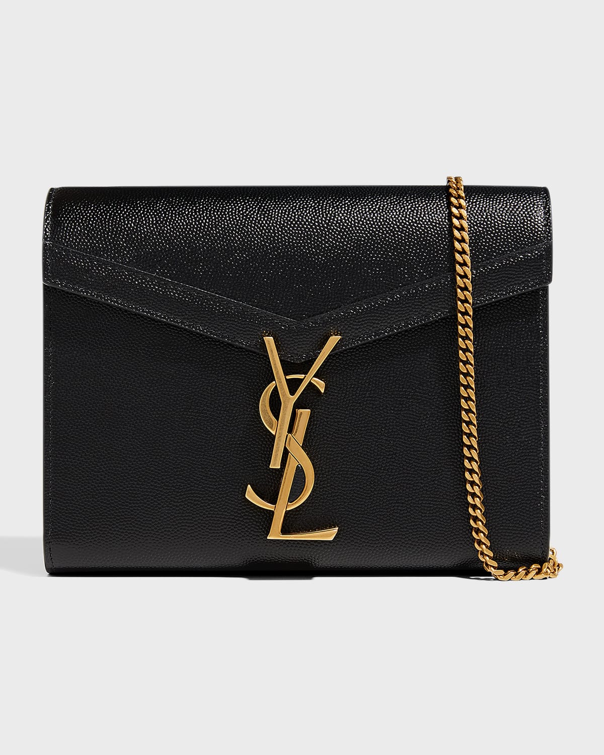 Saint Laurent Cassandra Leather Wallet On A Chain In Black