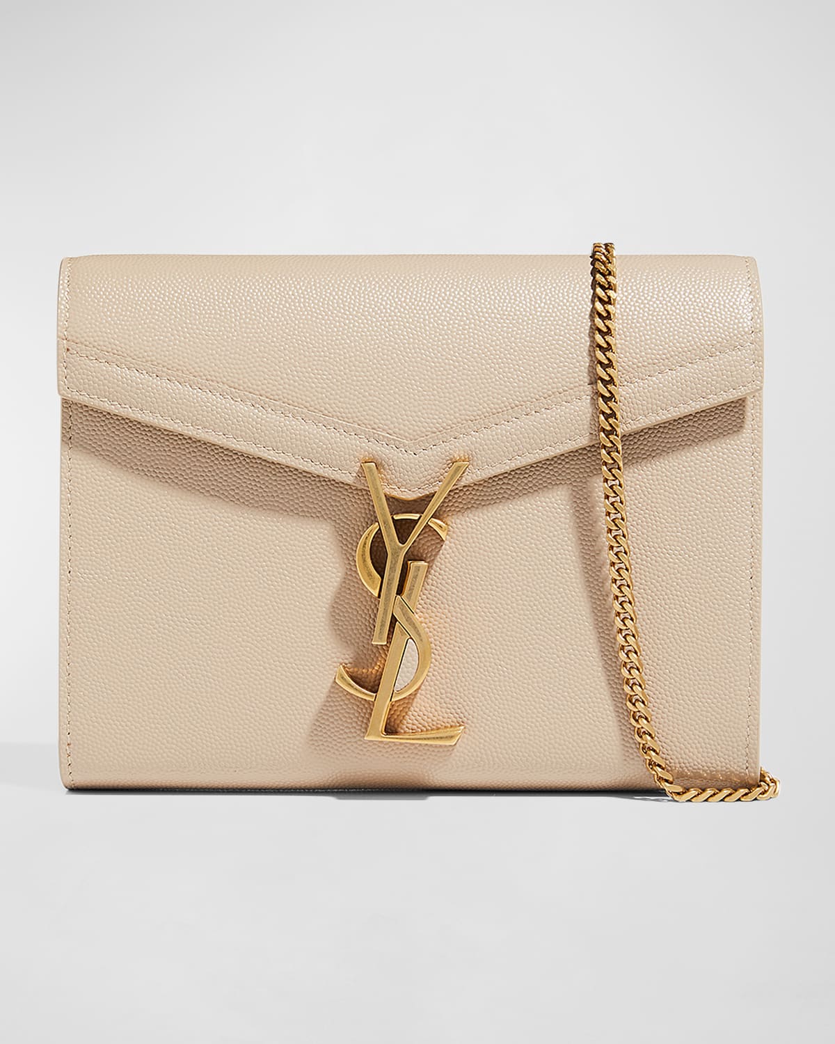 Saint Laurent Cassandre Leather Wallet On Chain In Dk Beige