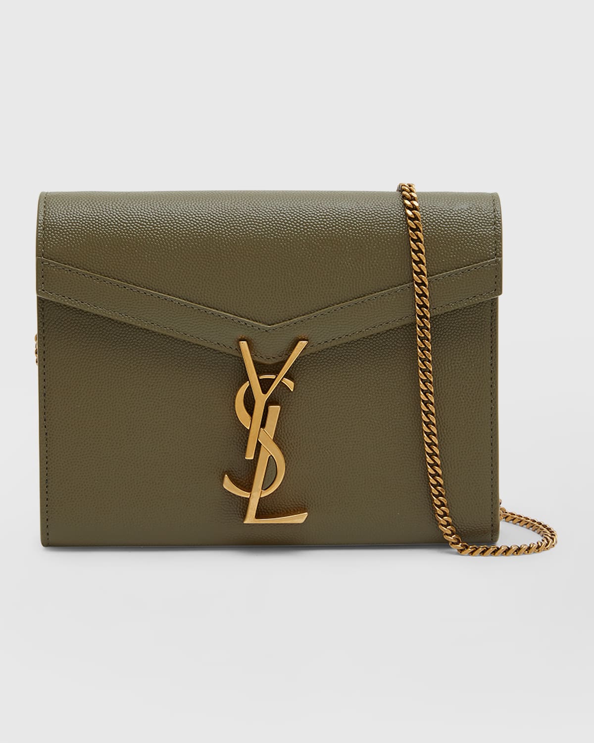 Shop Saint Laurent Cassandre Leather Wallet On Chain In 3344 Vert Kaki