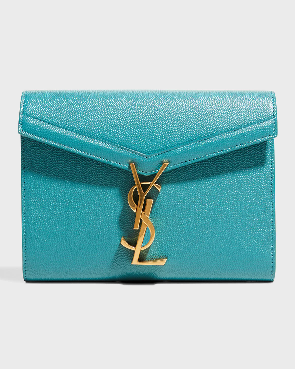 Saint Laurent Cassandre Leather Wallet On Chain In Bleu Vert Nero