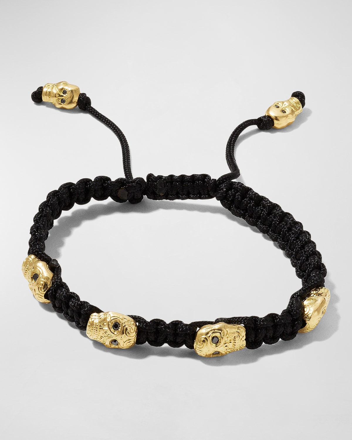 Armenta Men's 18k Gold Woven Skull Pull Bracelet W/ Black Diamonds
