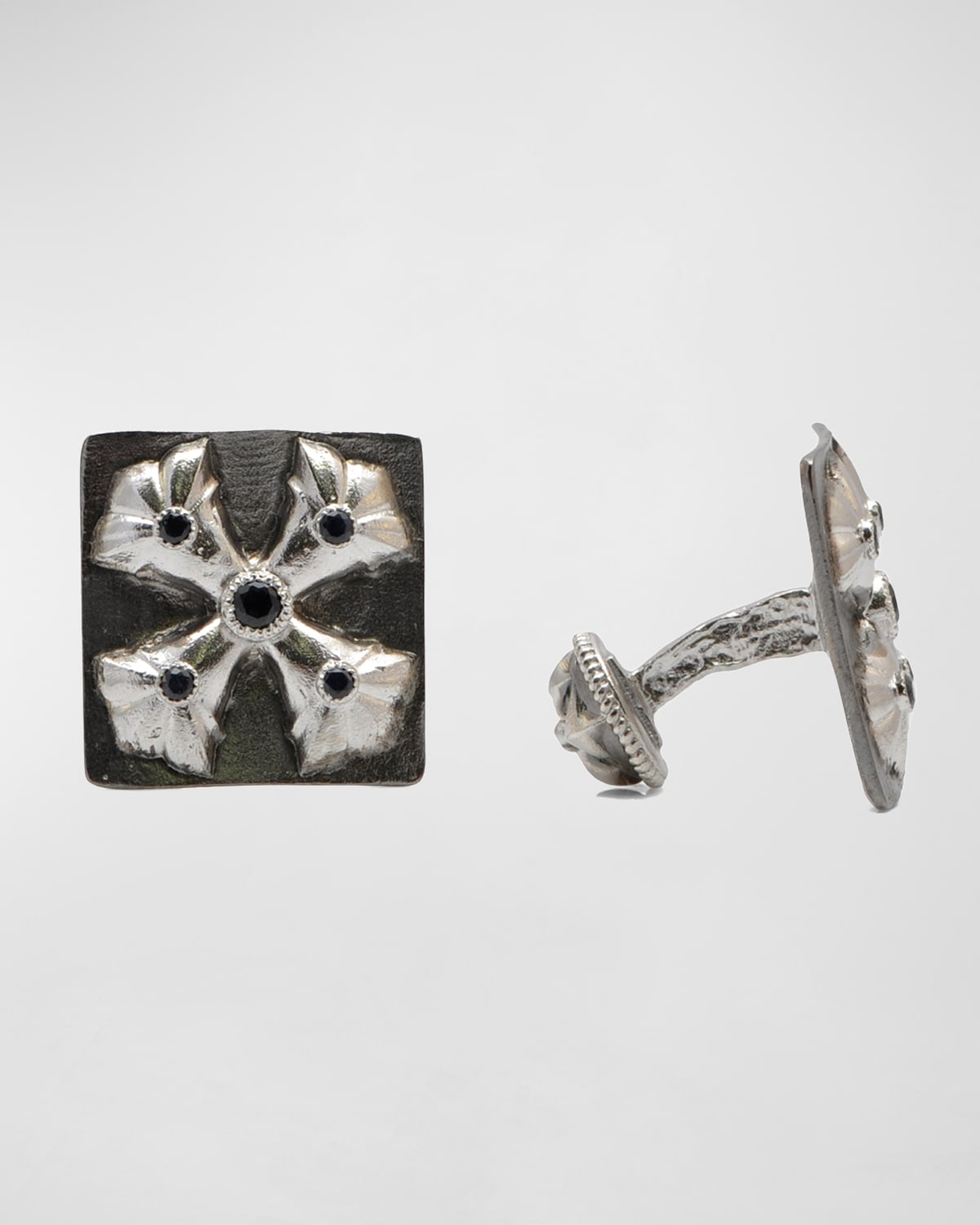 Armenta Men's Romero Blackened Square Maletese Cross Cufflinks In Silver