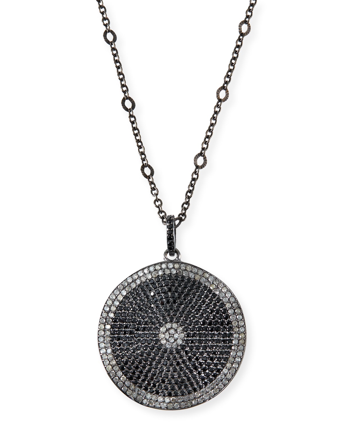 Margo Morrison Diamond And Black Spinel Wavy Disc Chain Necklace