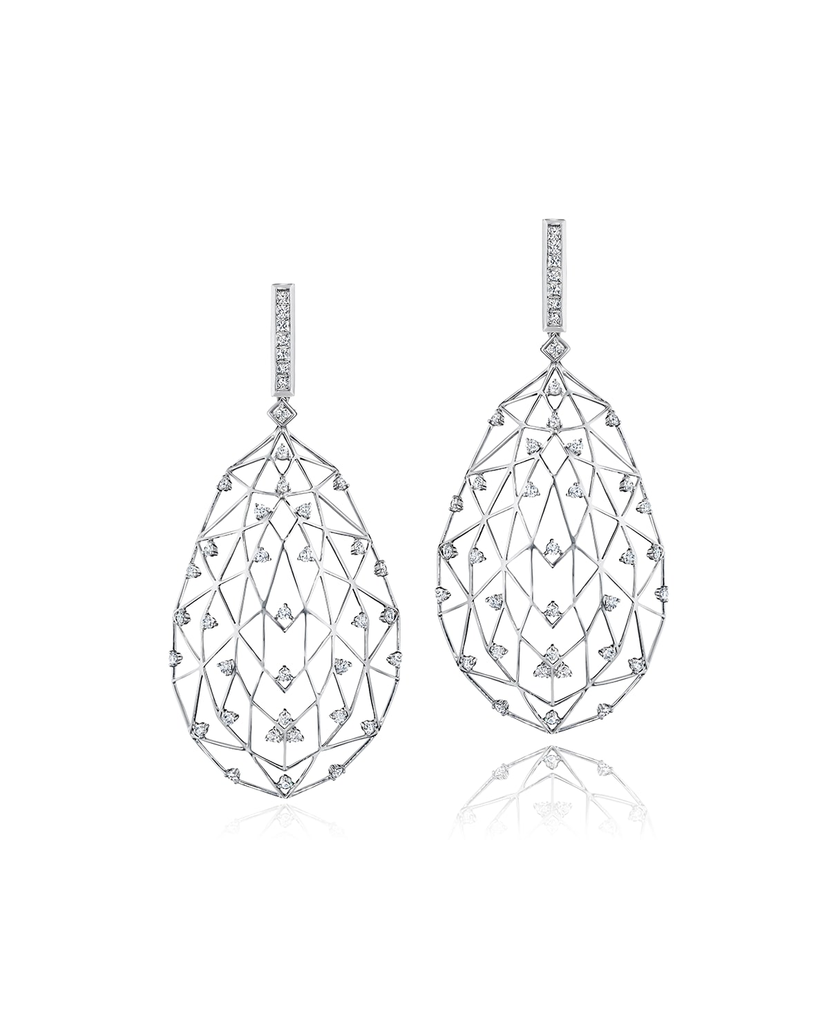 Hueb Estelar 18k White Gold Caged Diamond Drop Earrings