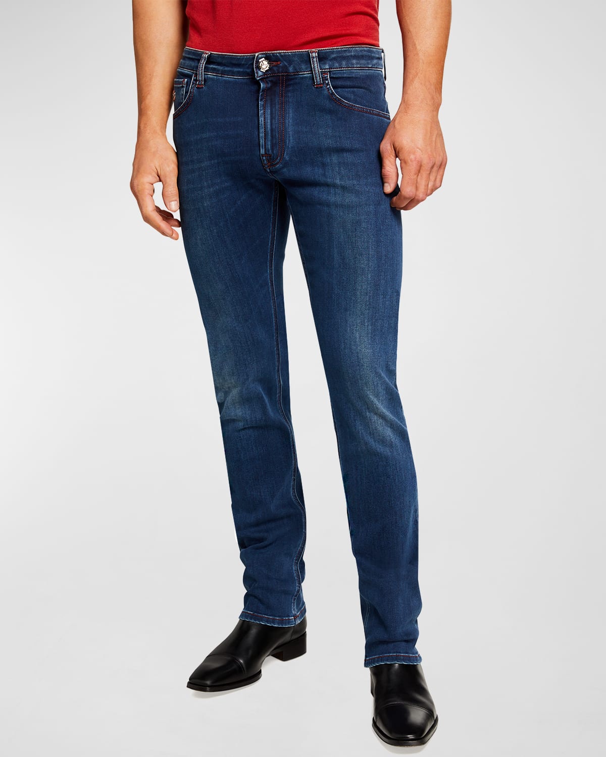 Stefano Ricci Men's Dark-wash Straight-leg Denim Jeans In Dark Blue