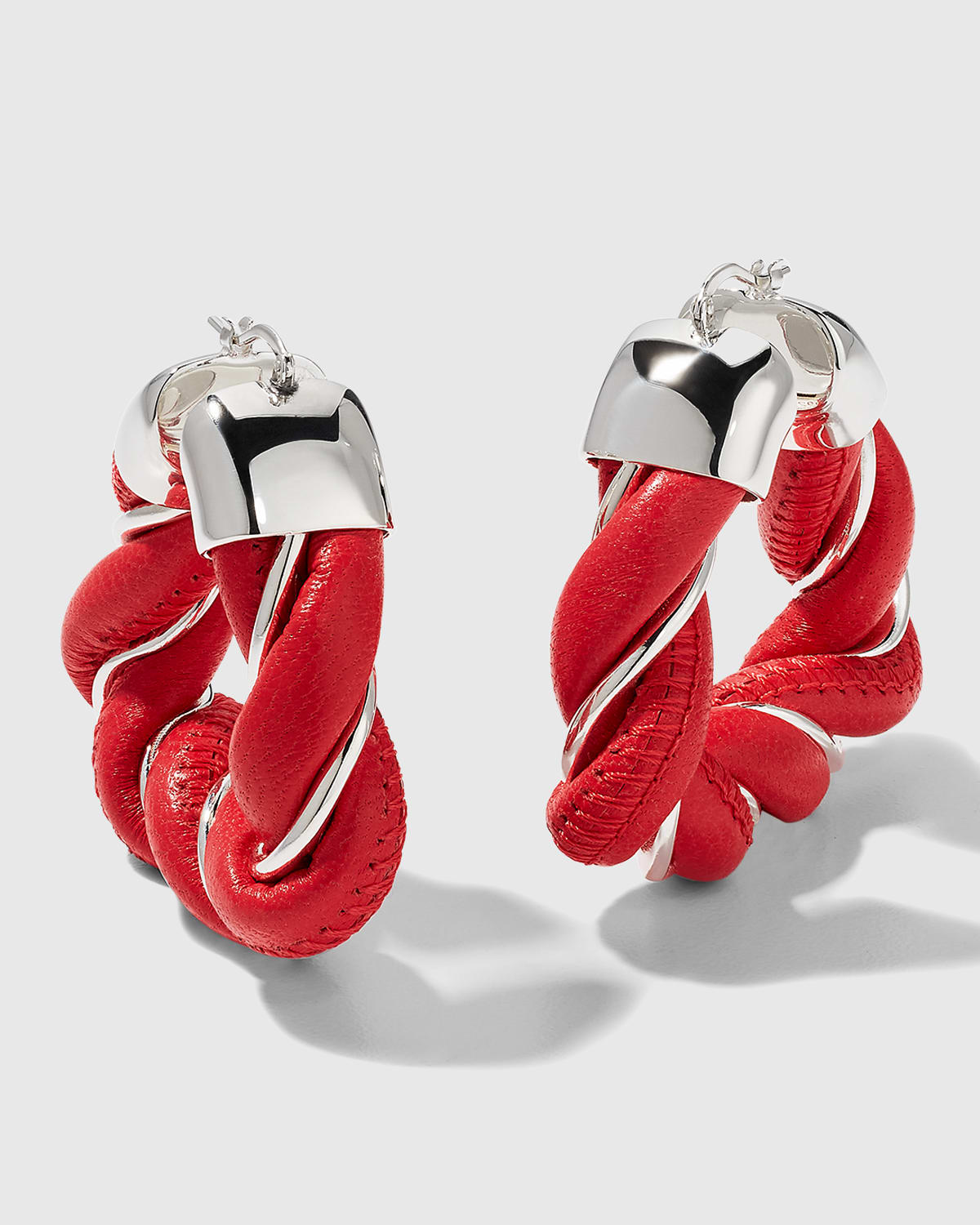 BOTTEGA VENETA LAMBSKIN LEATHER HOOP TWIST EARRINGS