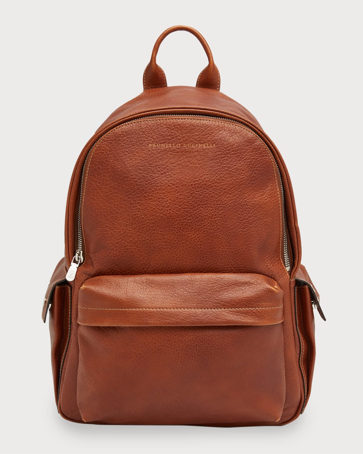 Brunello Cucinelli Grained Leather Backpack In C6608 Copper