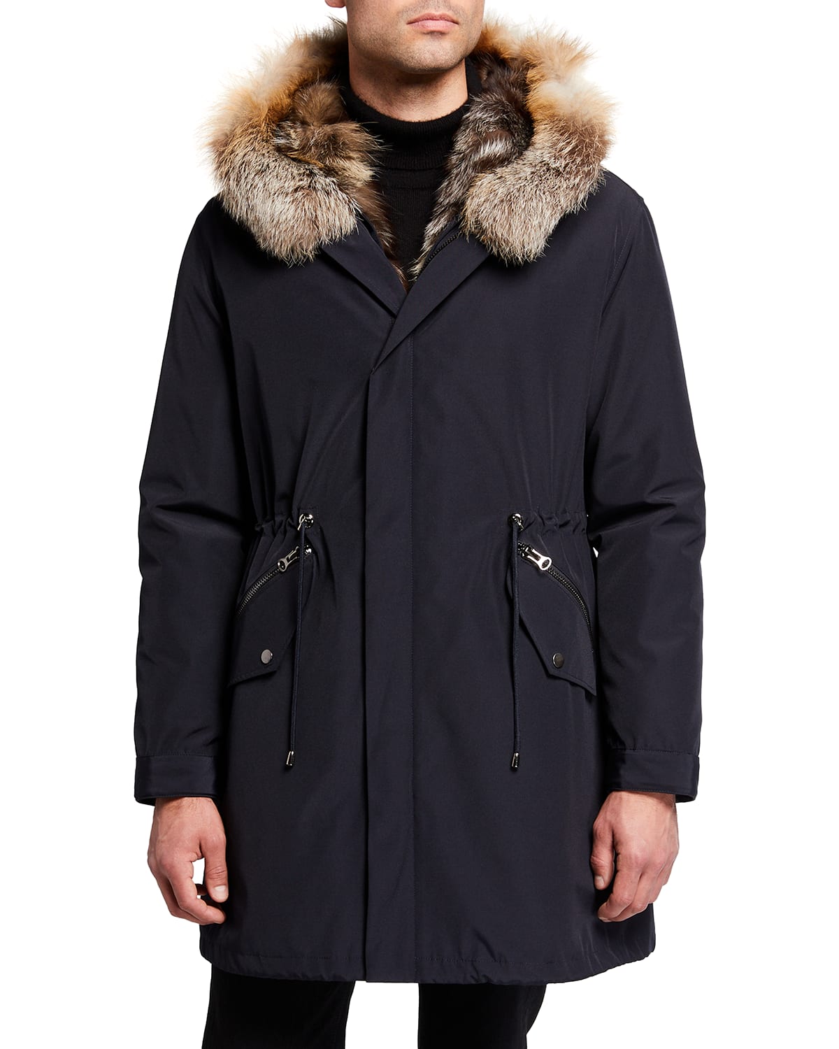 Gorski Men's Hooded Fur-lined Parka In Navysilver Cross ModeSens
