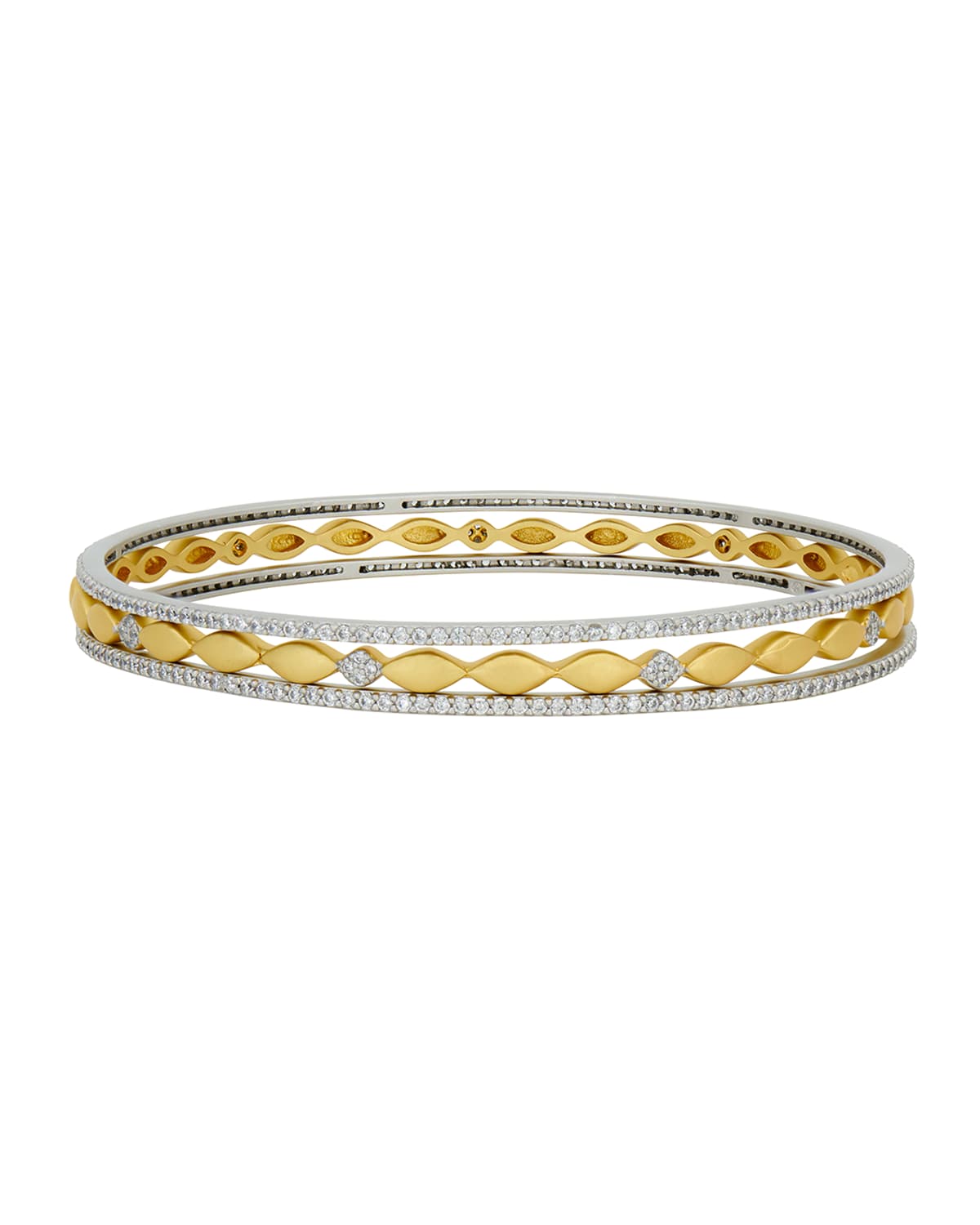 Petals and Pave 3-Stack Bangle Bracelet Set