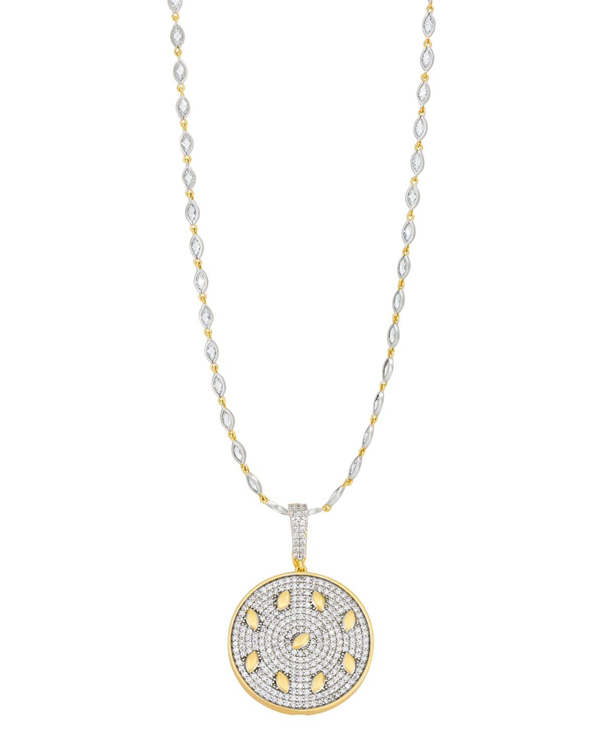 Freida Rothman Petals and Pave Marquise Chain Pendant Necklace