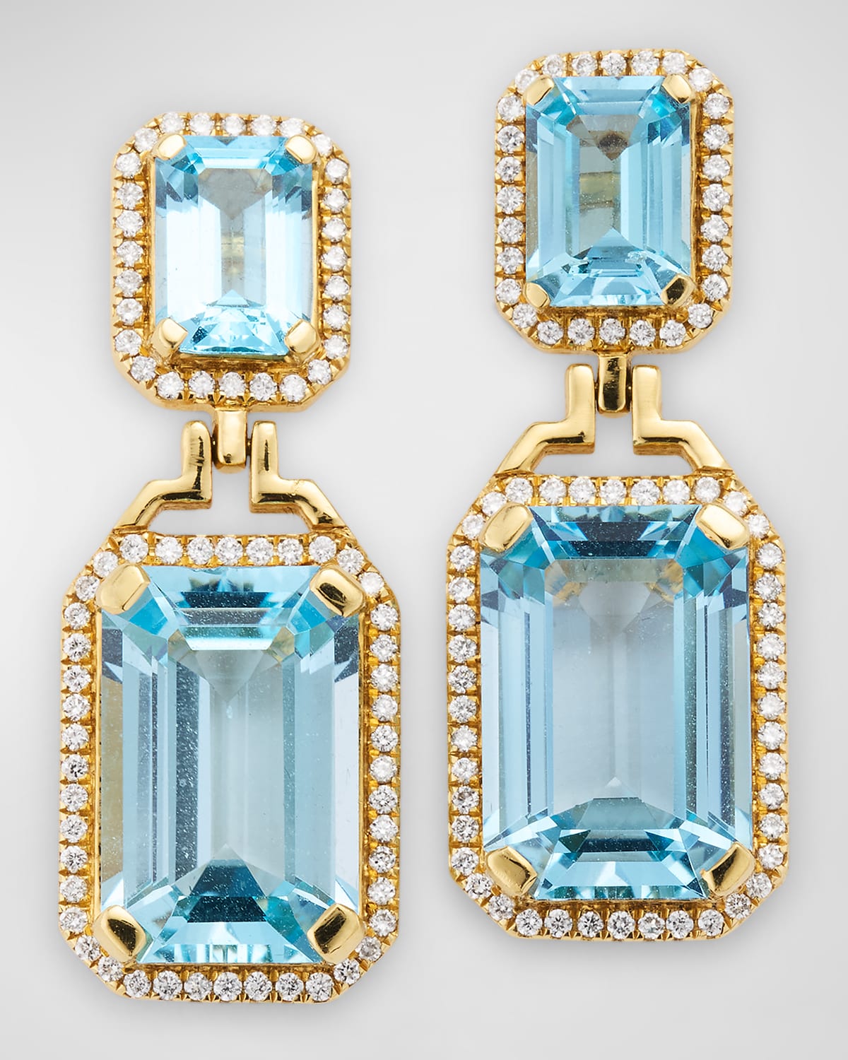 18K Yellow Gold Blue Topaz & Diamond Earrings