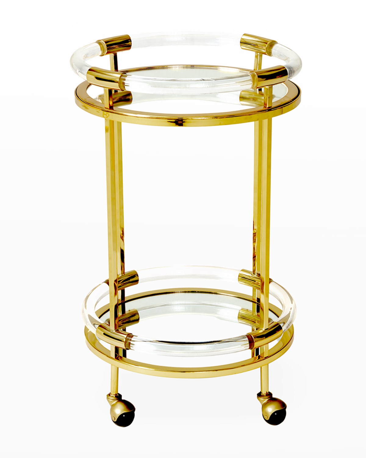 Shop Jonathan Adler Jacques Round Bar Cart In Brass/clear