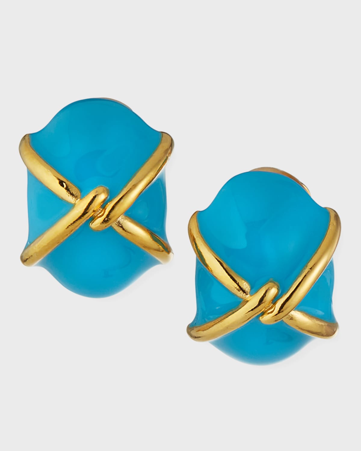 Enamel Clip Earrings, Turquoise