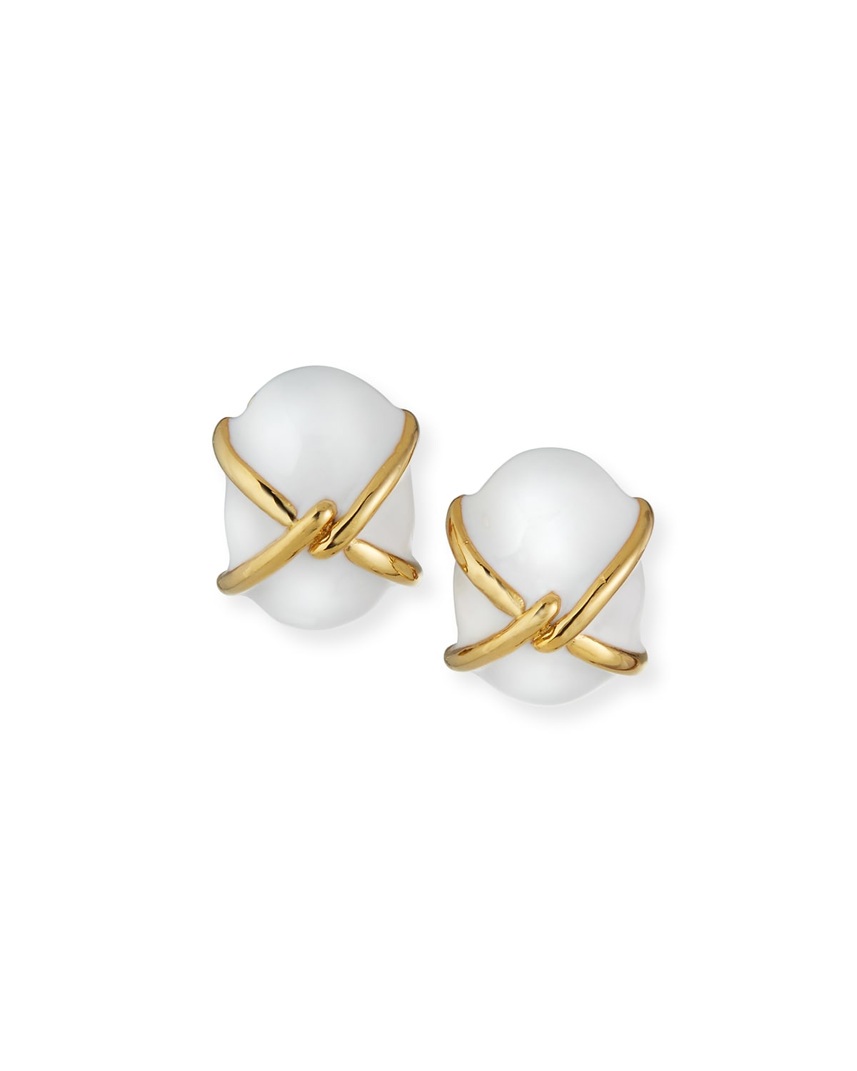 Kenneth Jay Lane Enamel Clip Earrings, White