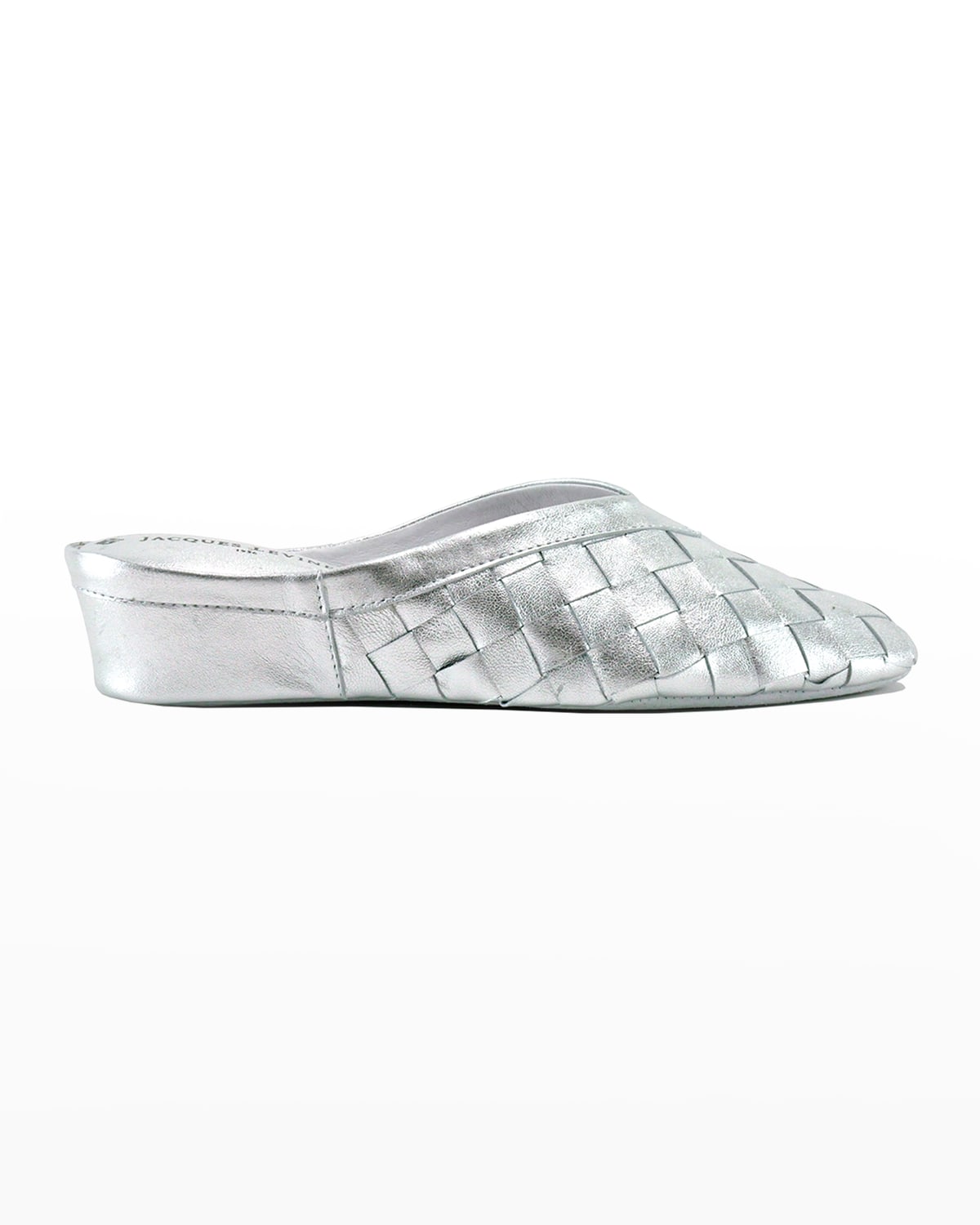 Jacques Levine Woven Leather Wedge Slippers In Silver