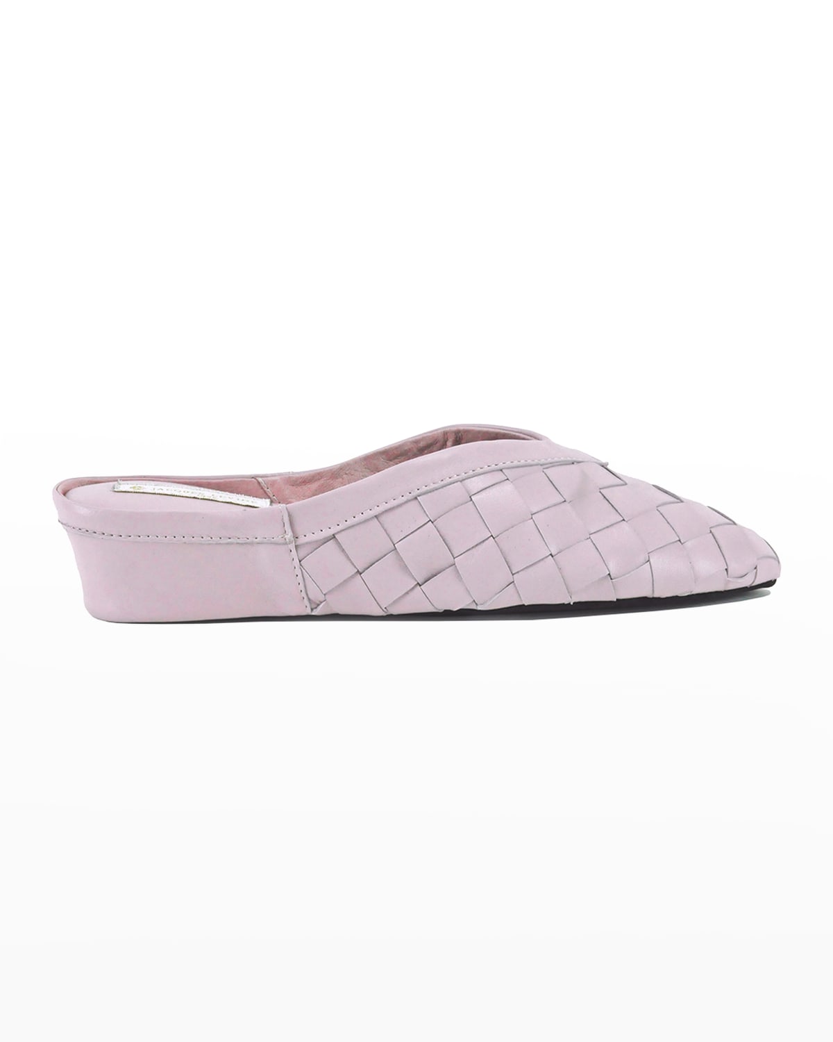 Jacques Levine Woven Leather Wedge Slippers In Lilac