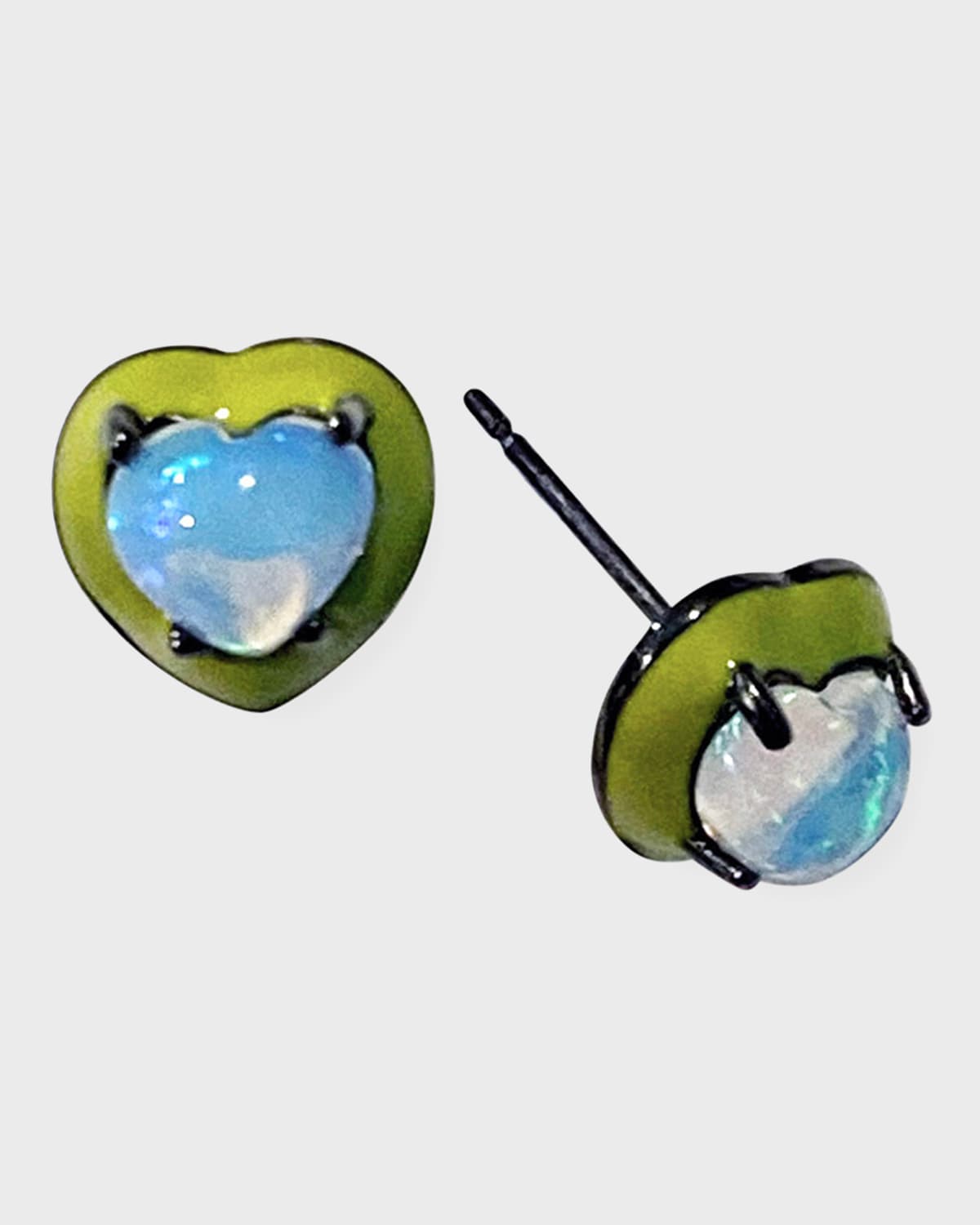 Nakard Mini Enameled Heart Stud Earrings, Ethiopian Opal