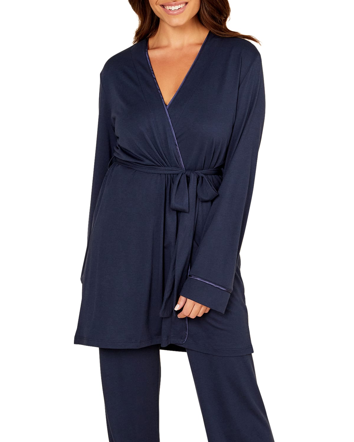Cosabella Bella Curvy Racerback Cami, Pant And Robe Set In Navy